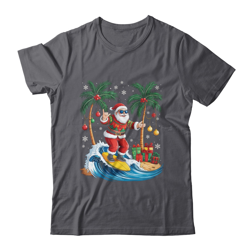 Tropical Christmas Palm Tree Surfing Hawaiian Santa Hawaii Shirt & Sweatshirt | siriusteestore