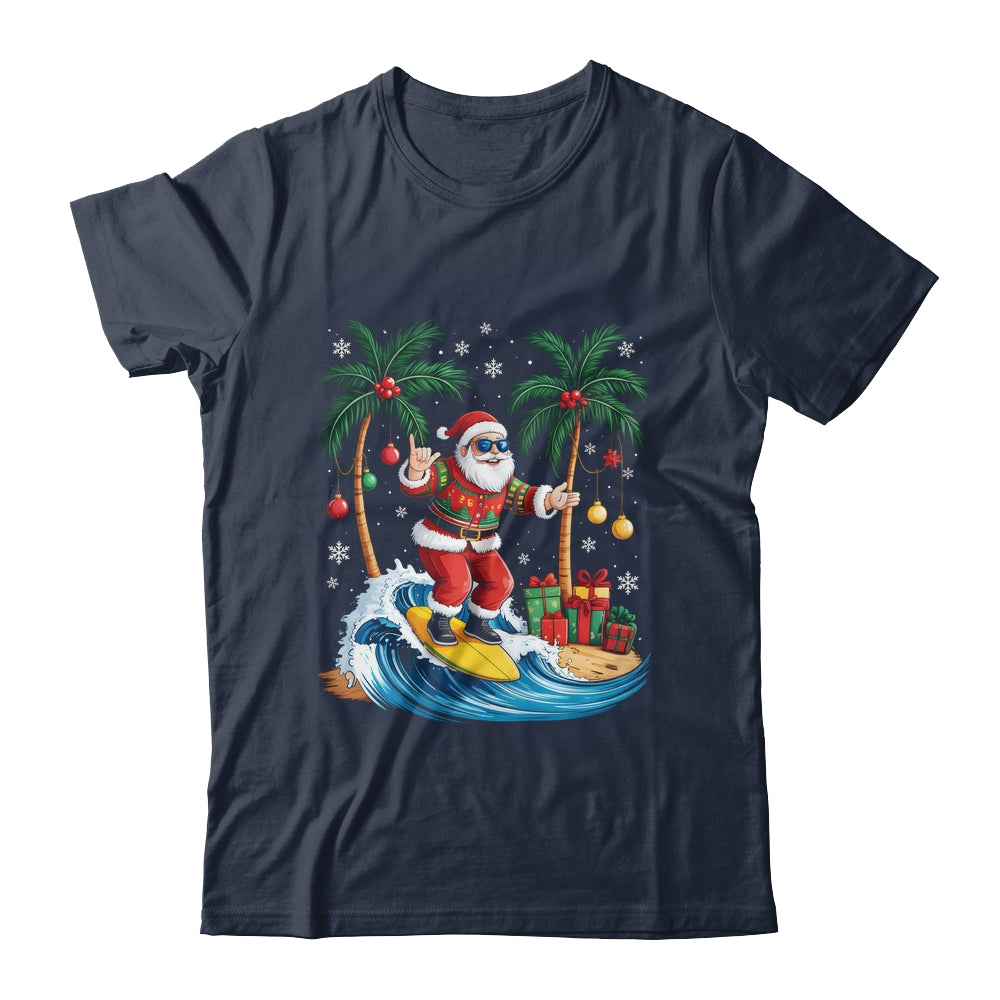 Tropical Christmas Palm Tree Surfing Hawaiian Santa Hawaii Shirt & Sweatshirt | siriusteestore