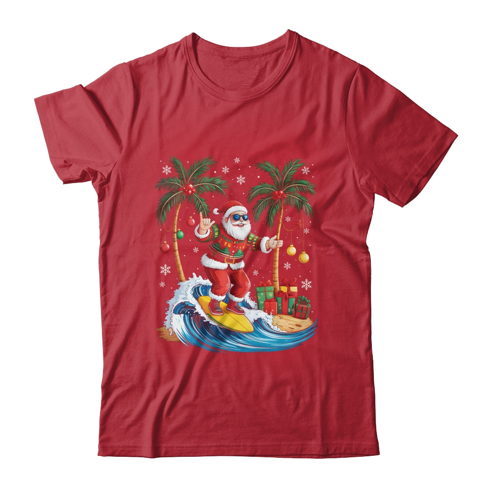 Tropical Christmas Palm Tree Surfing Hawaiian Santa Hawaii Shirt & Sweatshirt | siriusteestore