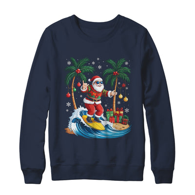 Tropical Christmas Palm Tree Surfing Hawaiian Santa Hawaii Shirt & Sweatshirt | siriusteestore