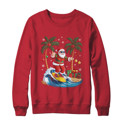 Tropical Christmas Palm Tree Surfing Hawaiian Santa Hawaii Shirt & Sweatshirt | siriusteestore