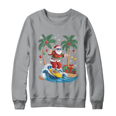 Tropical Christmas Palm Tree Surfing Hawaiian Santa Hawaii Shirt & Sweatshirt | siriusteestore