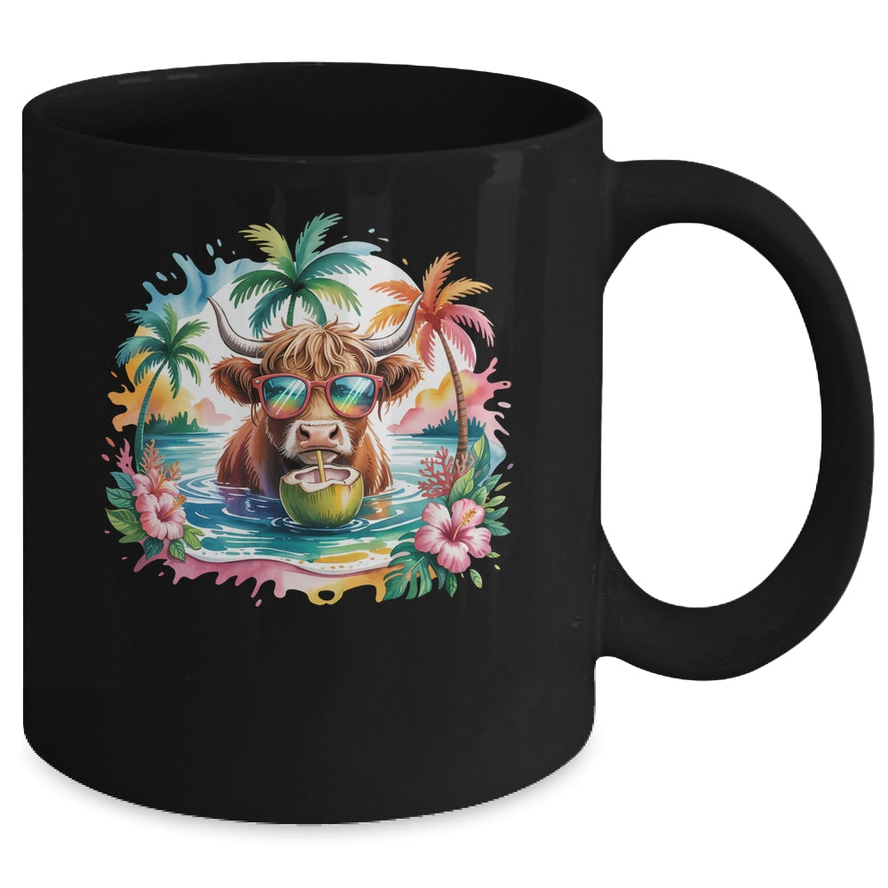 Tropical Highland Cow Summer Vibes Funny Beach Girls Women Mug | siriusteestore
