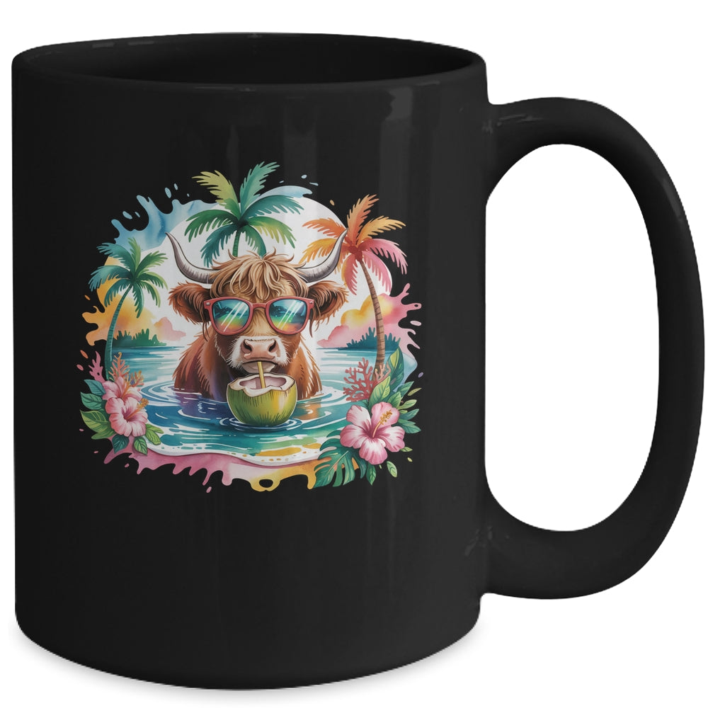 Tropical Highland Cow Summer Vibes Funny Beach Girls Women Mug | siriusteestore