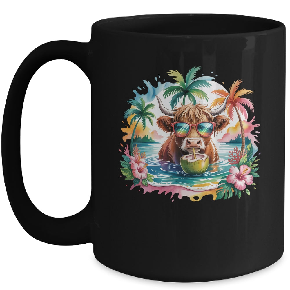 Tropical Highland Cow Summer Vibes Funny Beach Girls Women Mug | siriusteestore