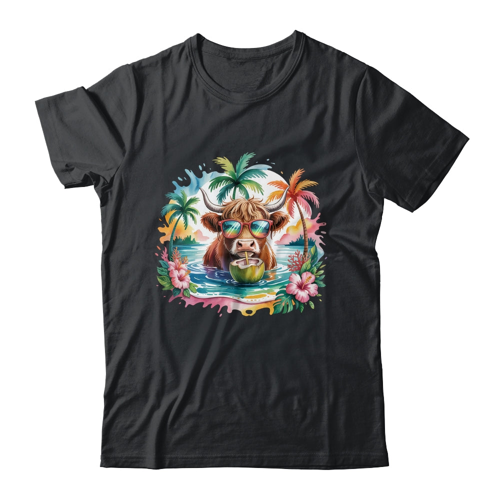 Tropical Highland Cow Summer Vibes Funny Beach Girls Women Shirt & Tank Top | siriusteestore