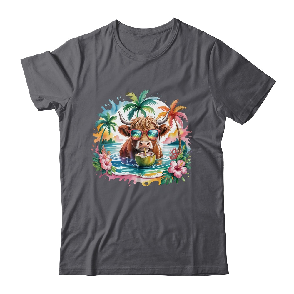 Tropical Highland Cow Summer Vibes Funny Beach Girls Women Shirt & Tank Top | siriusteestore