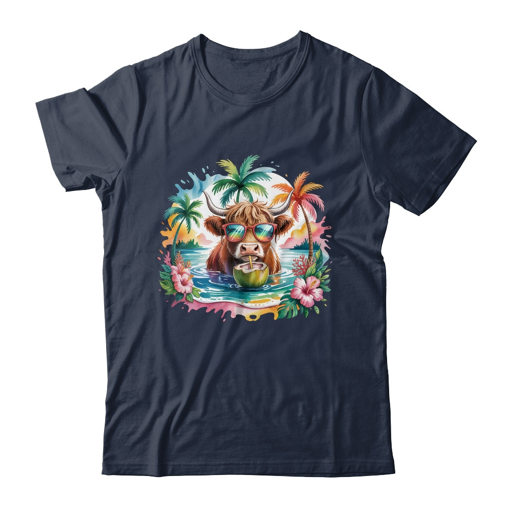 Tropical Highland Cow Summer Vibes Funny Beach Girls Women Shirt & Tank Top | siriusteestore