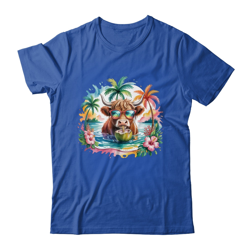 Tropical Highland Cow Summer Vibes Funny Beach Girls Women Shirt & Tank Top | siriusteestore