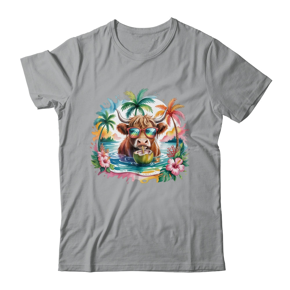 Tropical Highland Cow Summer Vibes Funny Beach Girls Women Shirt & Tank Top | siriusteestore