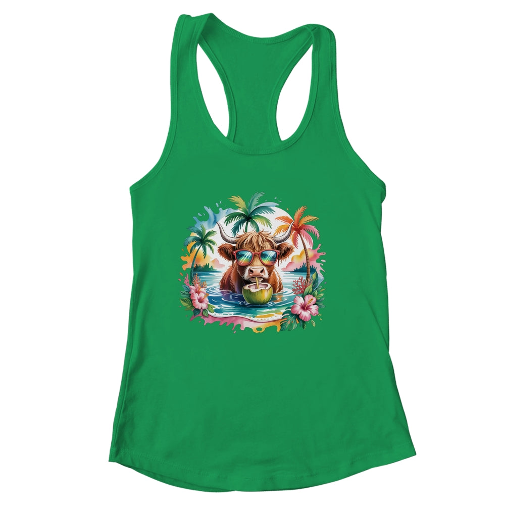 Tropical Highland Cow Summer Vibes Funny Beach Girls Women Shirt & Tank Top | siriusteestore