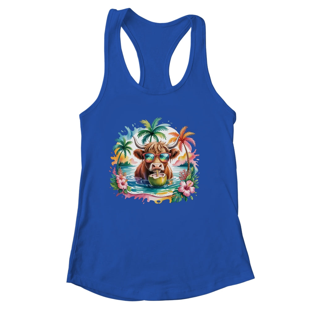 Tropical Highland Cow Summer Vibes Funny Beach Girls Women Shirt & Tank Top | siriusteestore