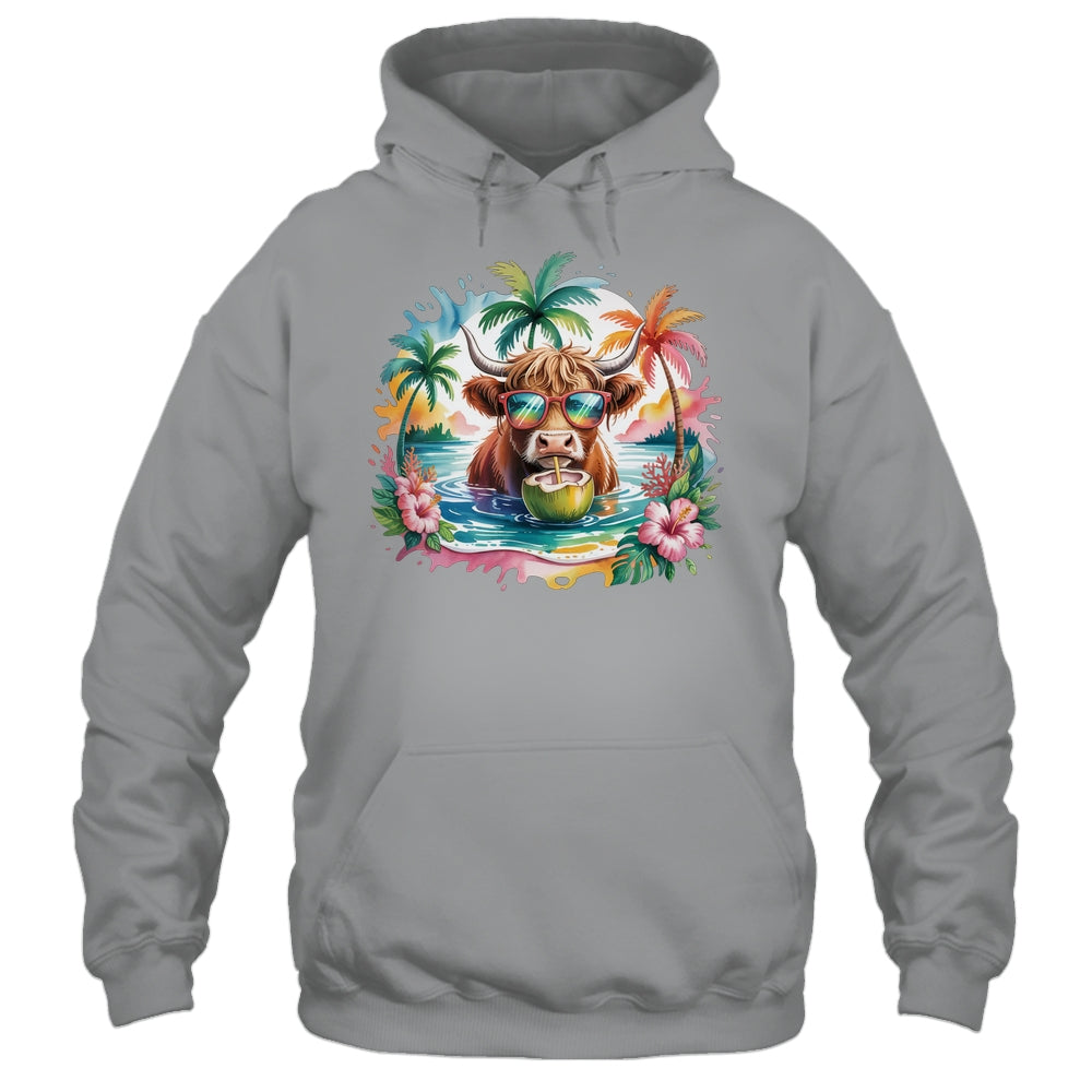 Tropical Highland Cow Summer Vibes Funny Beach Girls Women Shirt & Tank Top | siriusteestore