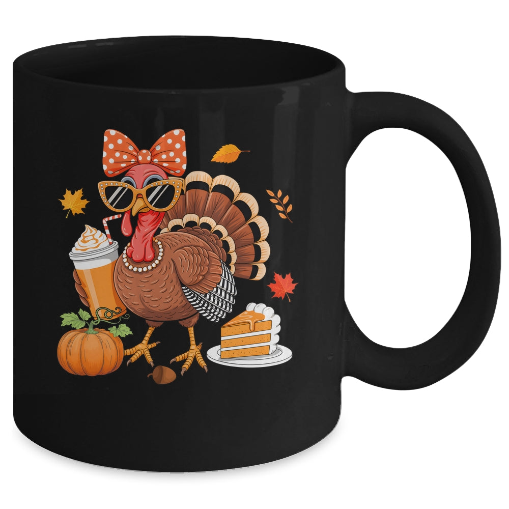 Turkey Drinking Coffee Bow Thanksgiving Womens Turkey Day Mug | siriusteestore