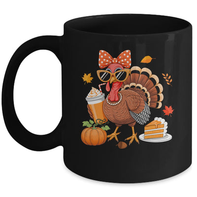 Turkey Drinking Coffee Bow Thanksgiving Womens Turkey Day Mug | siriusteestore