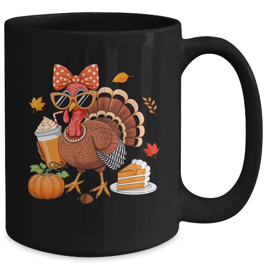Turkey Drinking Coffee Bow Thanksgiving Womens Turkey Day Mug | siriusteestore