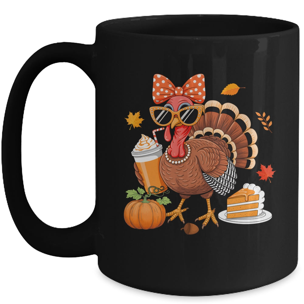 Turkey Drinking Coffee Bow Thanksgiving Womens Turkey Day Mug | siriusteestore