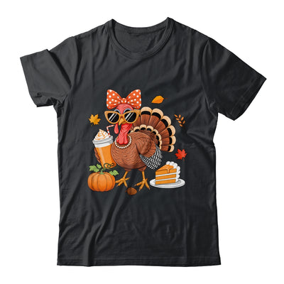 Turkey Drinking Coffee Bow Thanksgiving Womens Turkey Day Shirt & Sweatshirt | siriusteestore