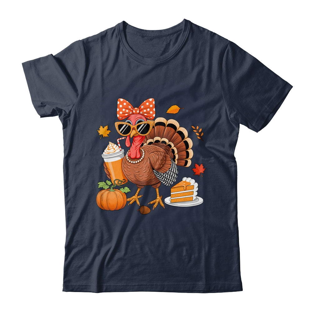 Turkey Drinking Coffee Bow Thanksgiving Womens Turkey Day Shirt & Sweatshirt | siriusteestore