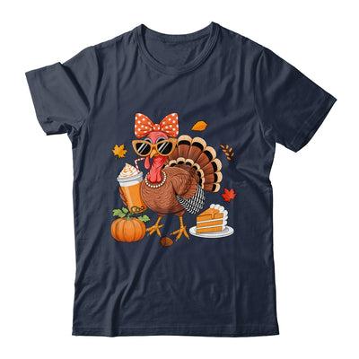 Turkey Drinking Coffee Bow Thanksgiving Womens Turkey Day Shirt & Sweatshirt | siriusteestore