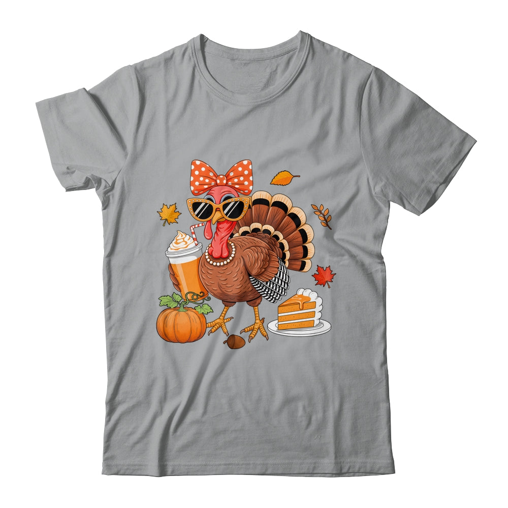 Turkey Drinking Coffee Bow Thanksgiving Womens Turkey Day Shirt & Sweatshirt | siriusteestore