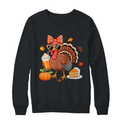 Turkey Drinking Coffee Bow Thanksgiving Womens Turkey Day Shirt & Sweatshirt | siriusteestore