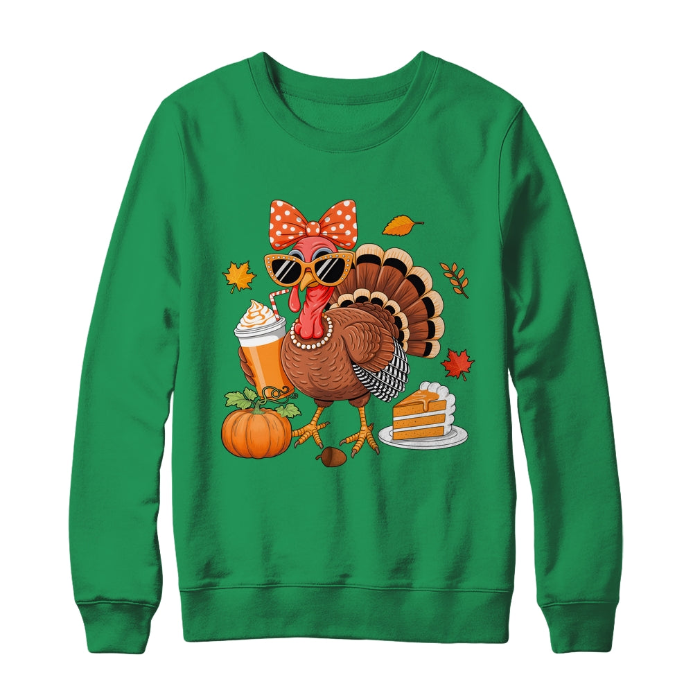 Turkey Drinking Coffee Bow Thanksgiving Womens Turkey Day Shirt & Sweatshirt | siriusteestore