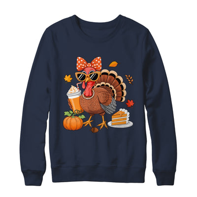 Turkey Drinking Coffee Bow Thanksgiving Womens Turkey Day Shirt & Sweatshirt | siriusteestore