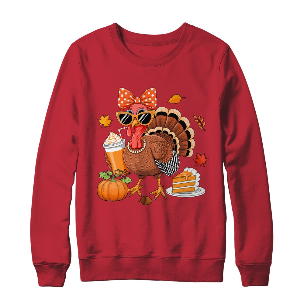 Turkey Drinking Coffee Bow Thanksgiving Womens Turkey Day Shirt & Sweatshirt | siriusteestore