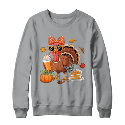 Turkey Drinking Coffee Bow Thanksgiving Womens Turkey Day Shirt & Sweatshirt | siriusteestore