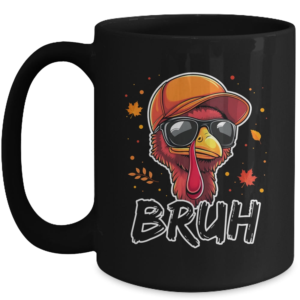 Turkey Face Thanksgiving Bruh Meme Boys Men Turkey Funny Mug | siriusteestore
