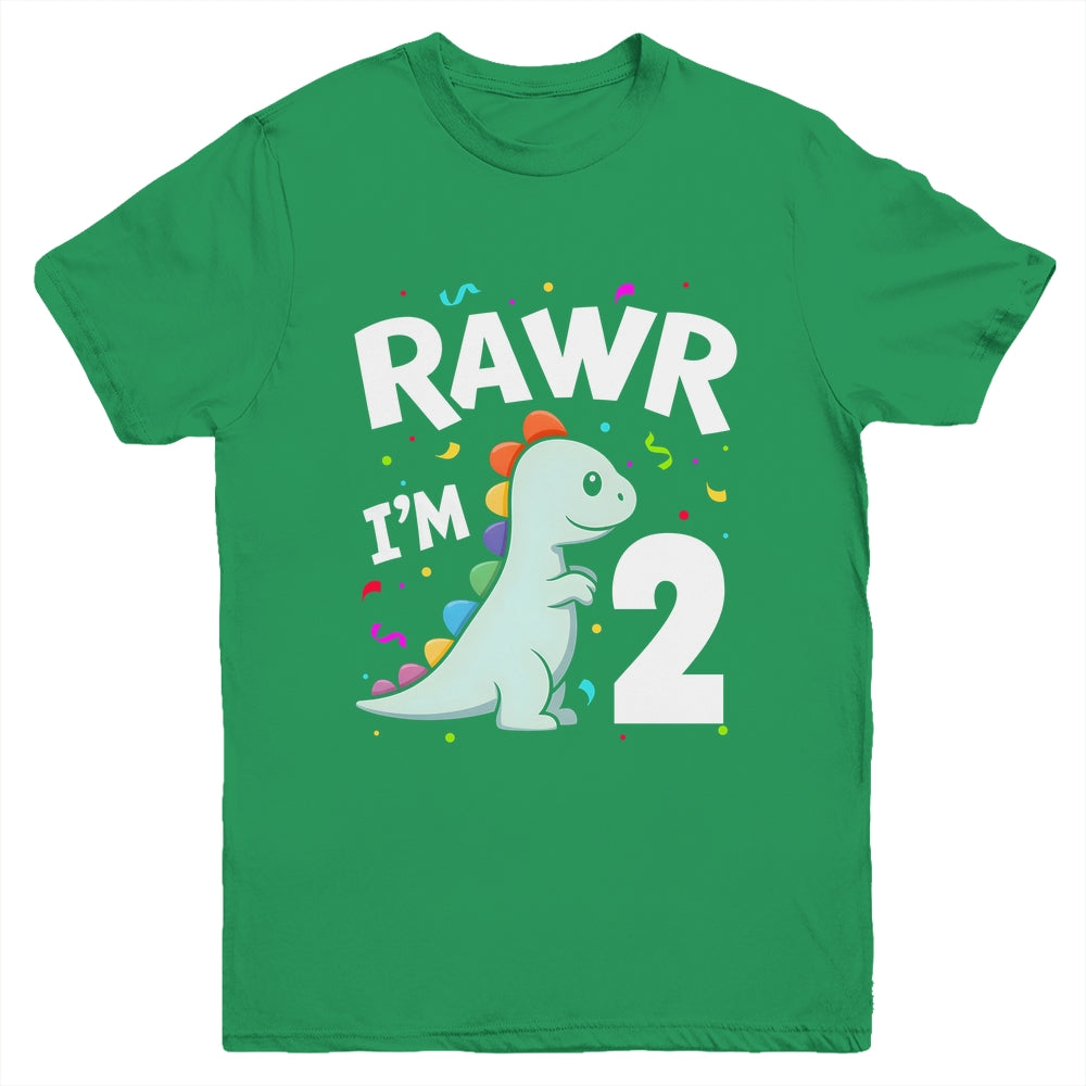 Two Rawr I'm 2 Years Old T Rex Dinosaur 2nd Birthday Boys Youth Shirt | siriusteestore