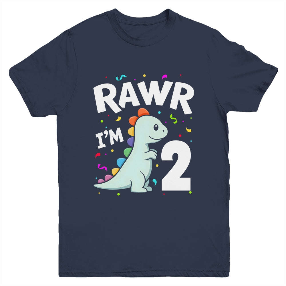 Two Rawr I'm 2 Years Old T Rex Dinosaur 2nd Birthday Boys Youth Shirt | siriusteestore