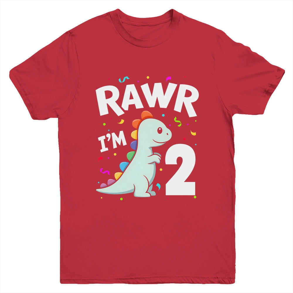 Two Rawr I'm 2 Years Old T Rex Dinosaur 2nd Birthday Boys Youth Shirt | siriusteestore