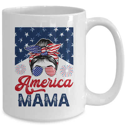 USA American Mama Proud Mom Messy Bun Patriotic 4th Of July Mug | siriusteestore