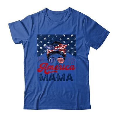 USA American Mama Proud Mom Messy Bun Patriotic 4th Of July Shirt & Tank Top | siriusteestore