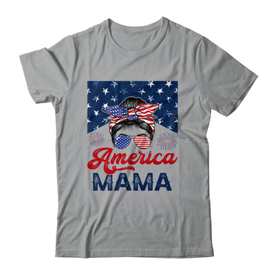 USA American Mama Proud Mom Messy Bun Patriotic 4th Of July Shirt & Tank Top | siriusteestore