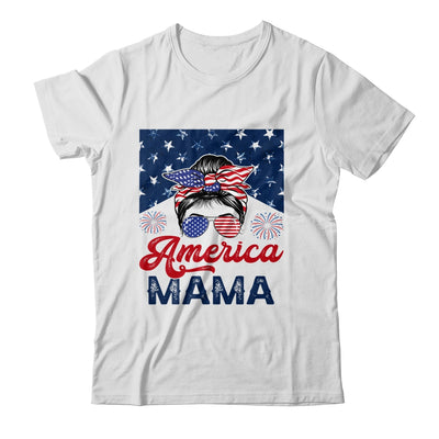 USA American Mama Proud Mom Messy Bun Patriotic 4th Of July Shirt & Tank Top | siriusteestore