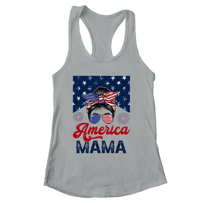 USA American Mama Proud Mom Messy Bun Patriotic 4th Of July Shirt & Tank Top | siriusteestore