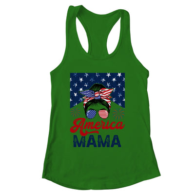 USA American Mama Proud Mom Messy Bun Patriotic 4th Of July Shirt & Tank Top | siriusteestore