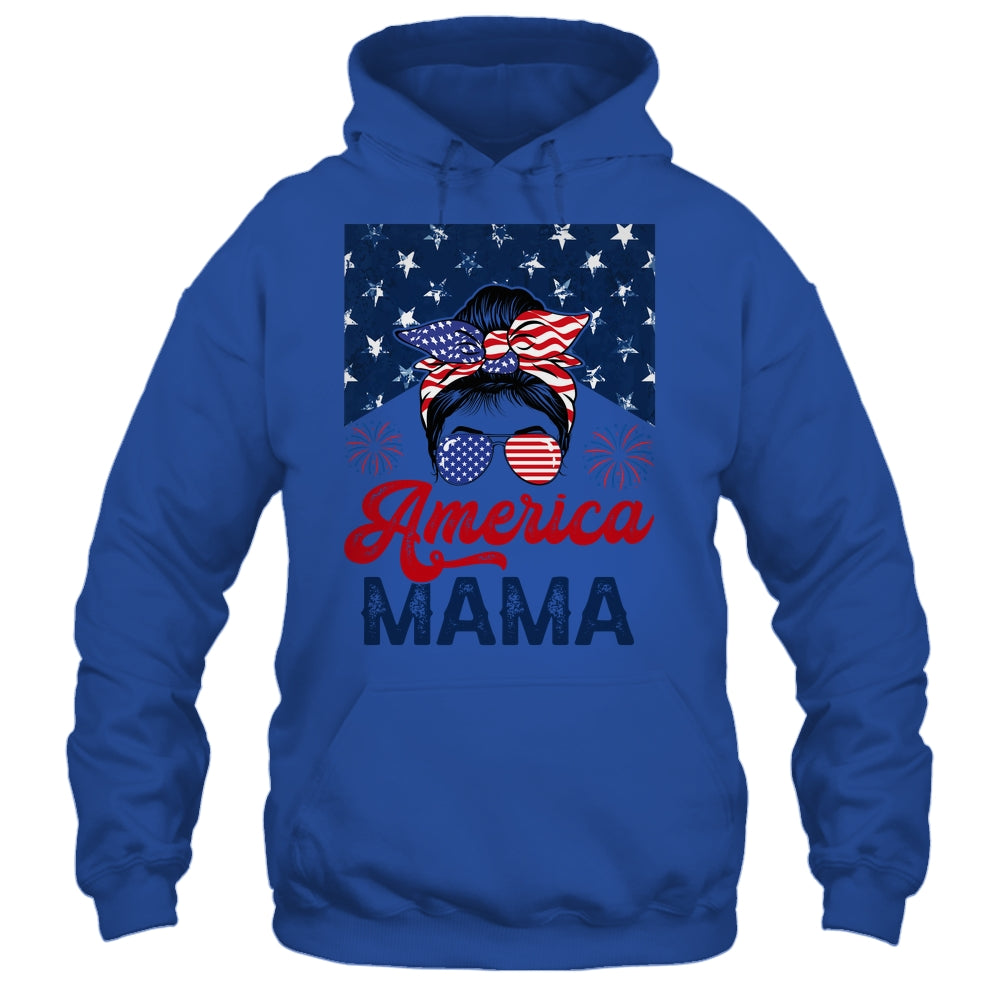 USA American Mama Proud Mom Messy Bun Patriotic 4th Of July Shirt & Tank Top | siriusteestore