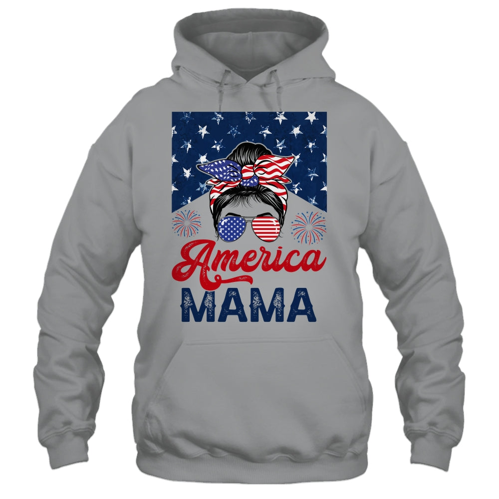 USA American Mama Proud Mom Messy Bun Patriotic 4th Of July Shirt & Tank Top | siriusteestore