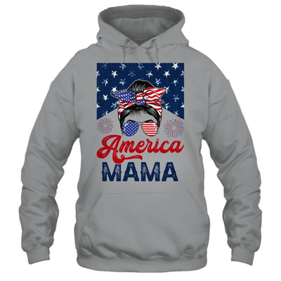 USA American Mama Proud Mom Messy Bun Patriotic 4th Of July Shirt & Tank Top | siriusteestore