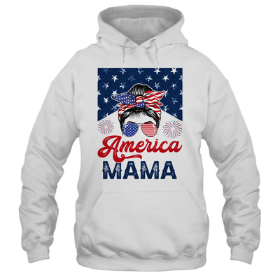 USA American Mama Proud Mom Messy Bun Patriotic 4th Of July Shirt & Tank Top | siriusteestore
