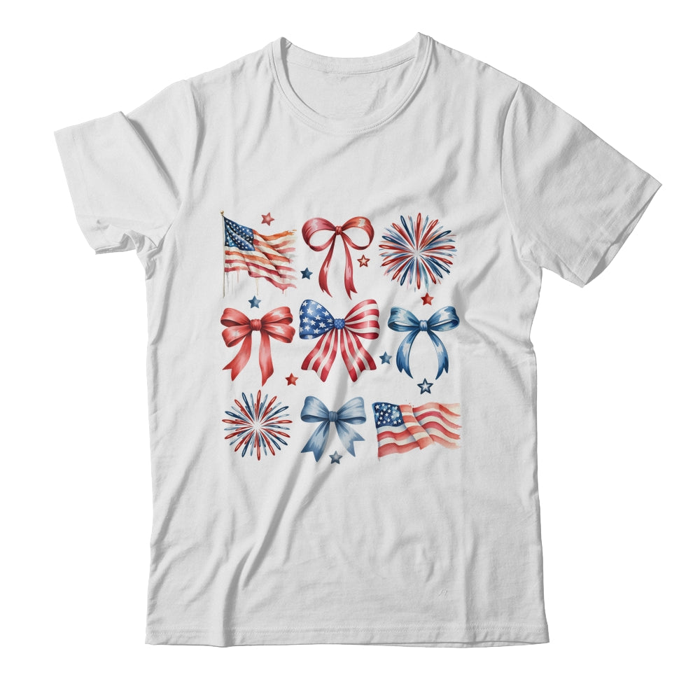 USA Coquette Bow Retro America 4th Of July Patriotic Girls Shirt & Tank Top | siriusteestore