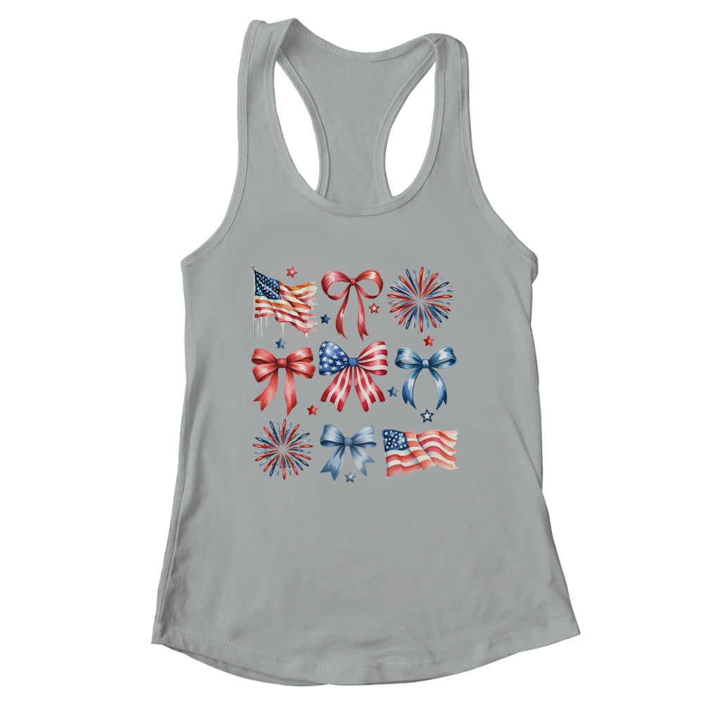 USA Coquette Bow Retro America 4th Of July Patriotic Girls Shirt & Tank Top | siriusteestore