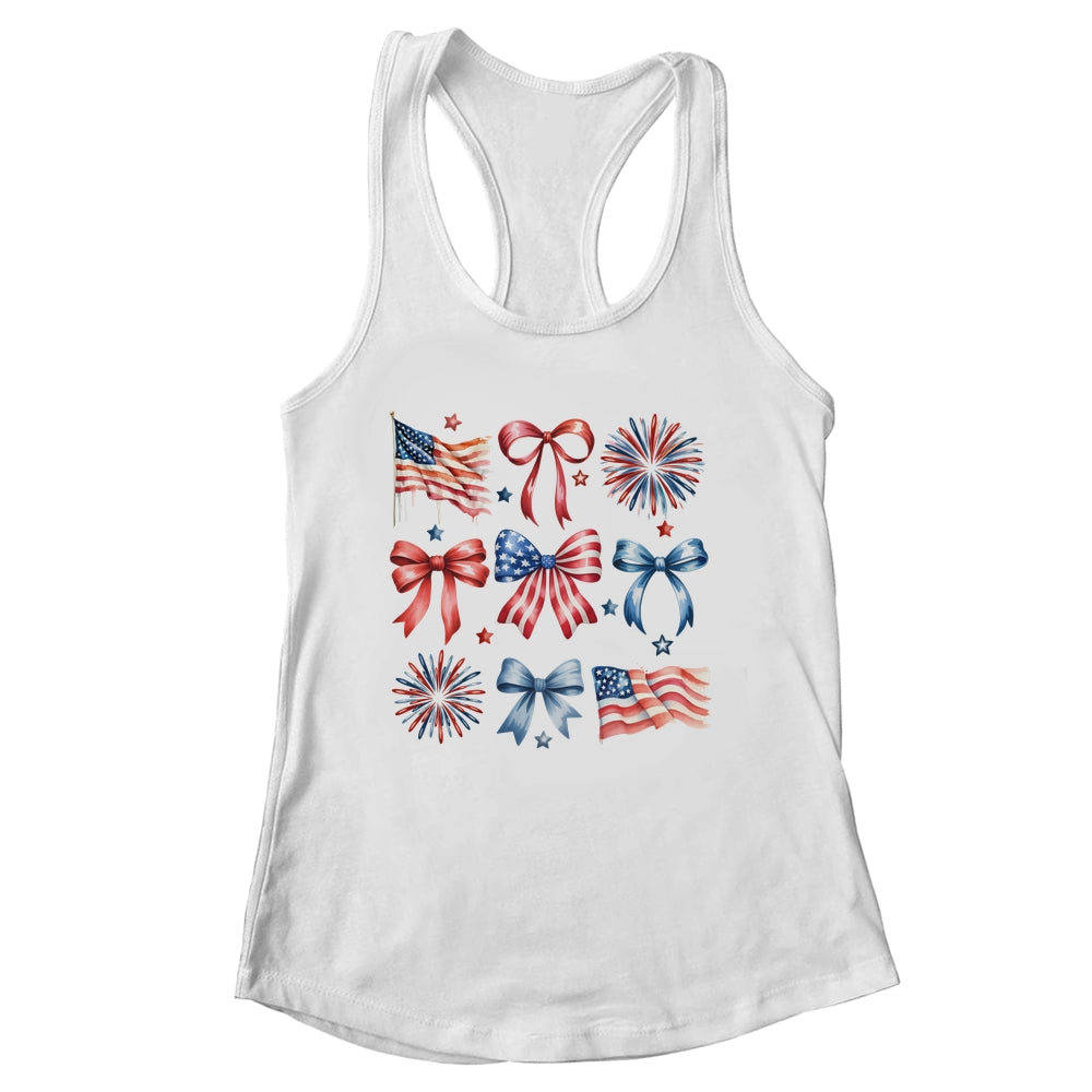 USA Coquette Bow Retro America 4th Of July Patriotic Girls Shirt & Tank Top | siriusteestore