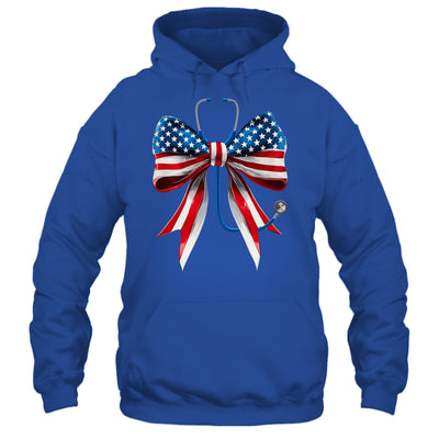 USA Flag Stethoscope Coquette Bow CNA RN Nurse 4th Of July Shirt & Tank Top | siriusteestore