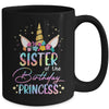 Unicorn Sister Of The Birthday Princess Unicorn Flower Birthday Mug | siriusteestore