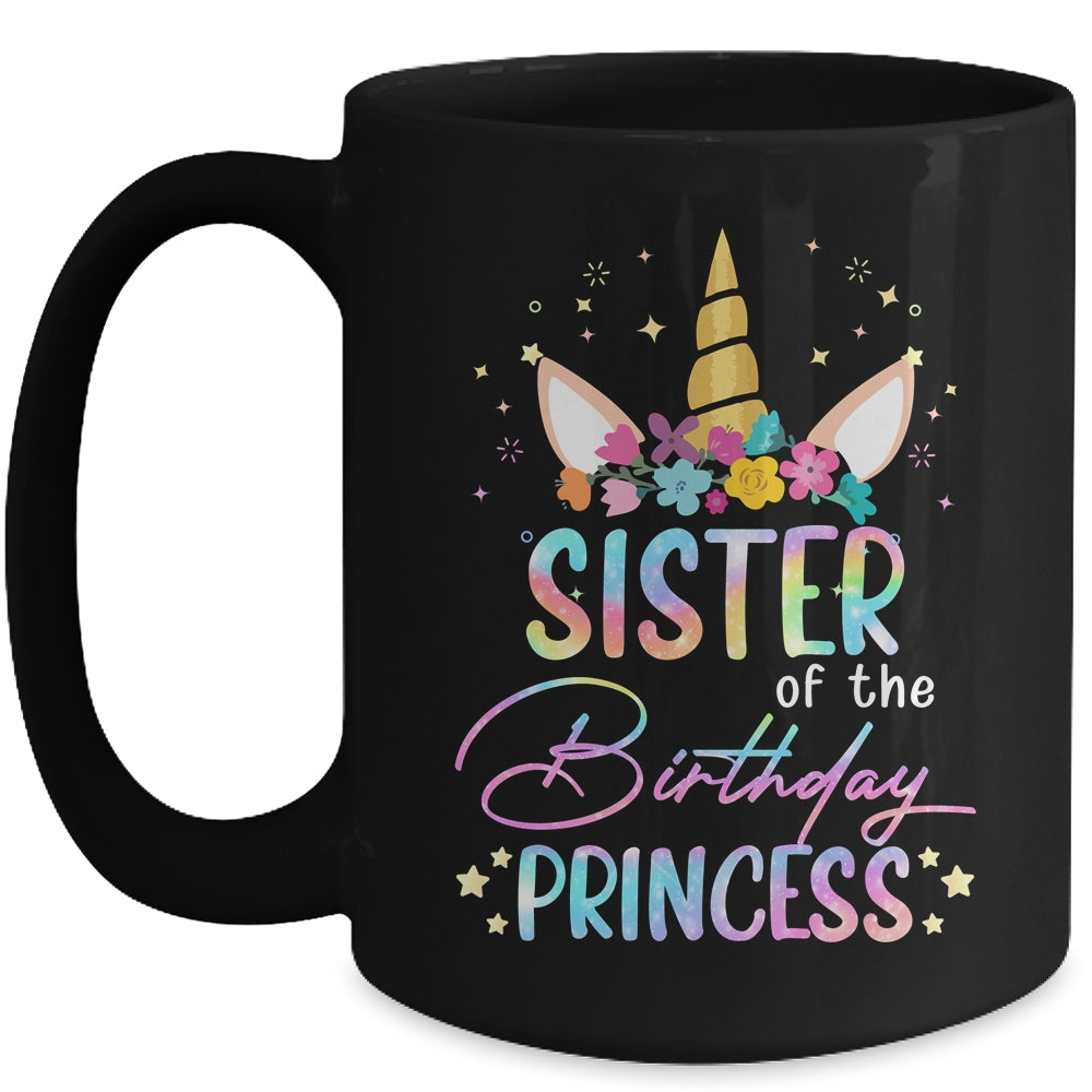 Unicorn Sister Of The Birthday Princess Unicorn Flower Birthday Mug | siriusteestore